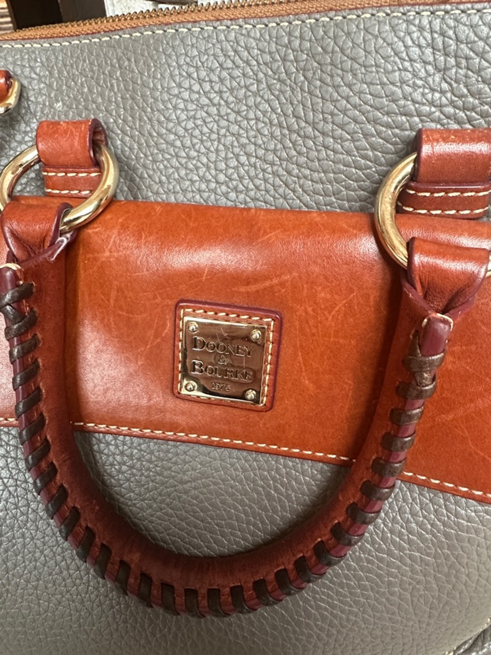 Dooney & Bourke Gray and Brown Pebbled Leather Dome Crossbody - Picture 2 of 8